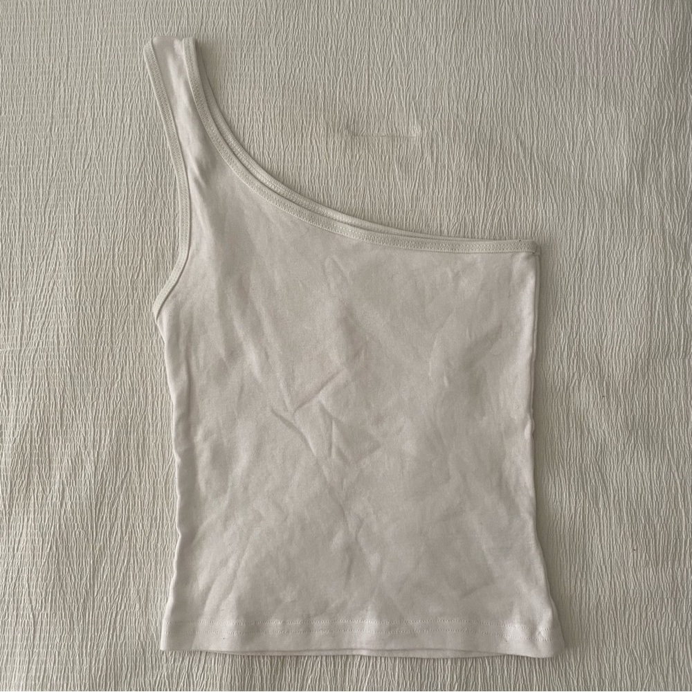 Los Angeles Apparel baby rib one shoulder top in white SMALL